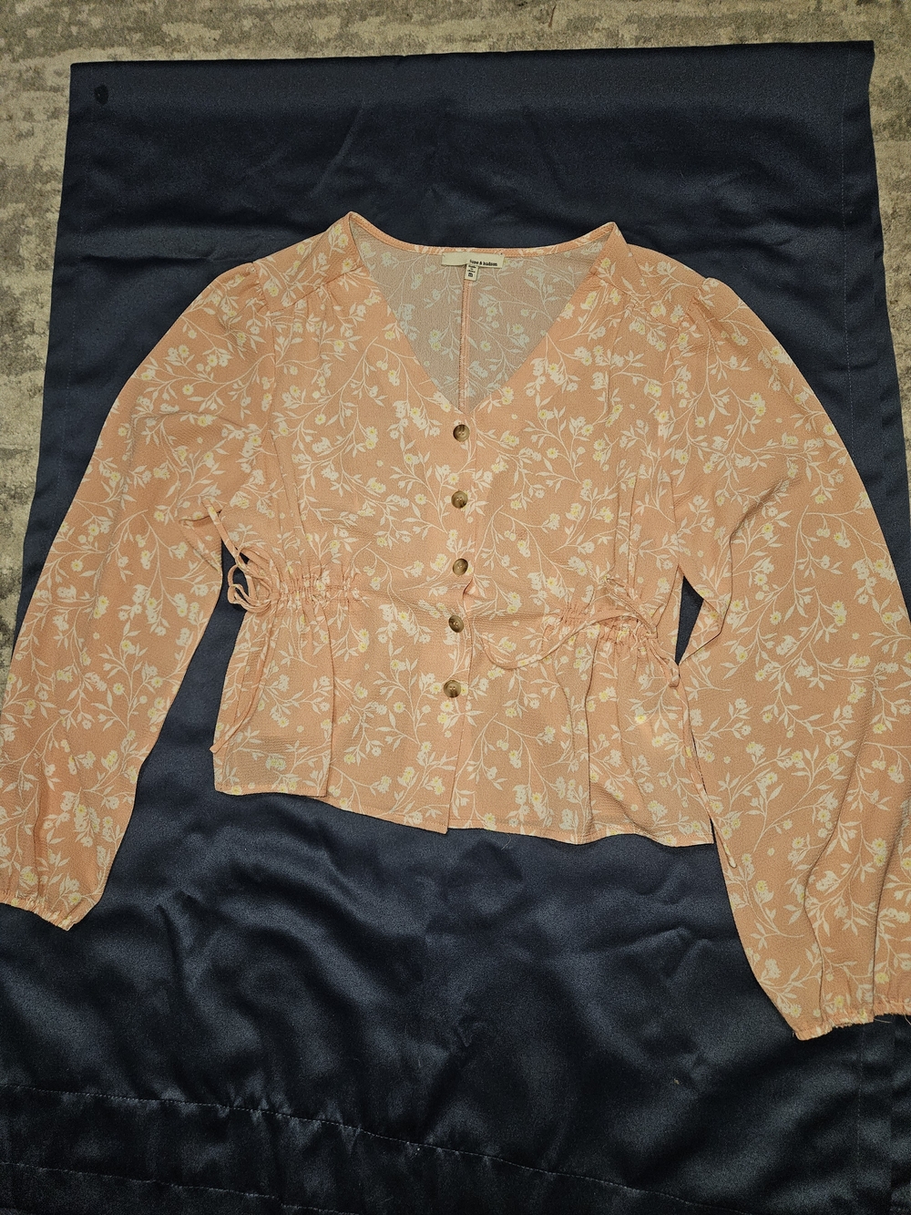 june & hudson Peach Floral Button-Front Peplum Blouse
